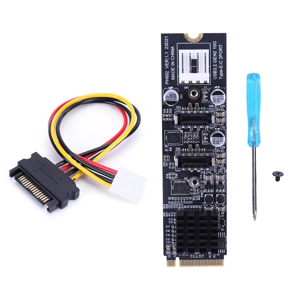 NVME NGFF M-Key To Dual Type-E USB 3.1 Front Panel Expansion Card 10Gb Front Expansion Cards Adapter USB-C Hub Riser for PC