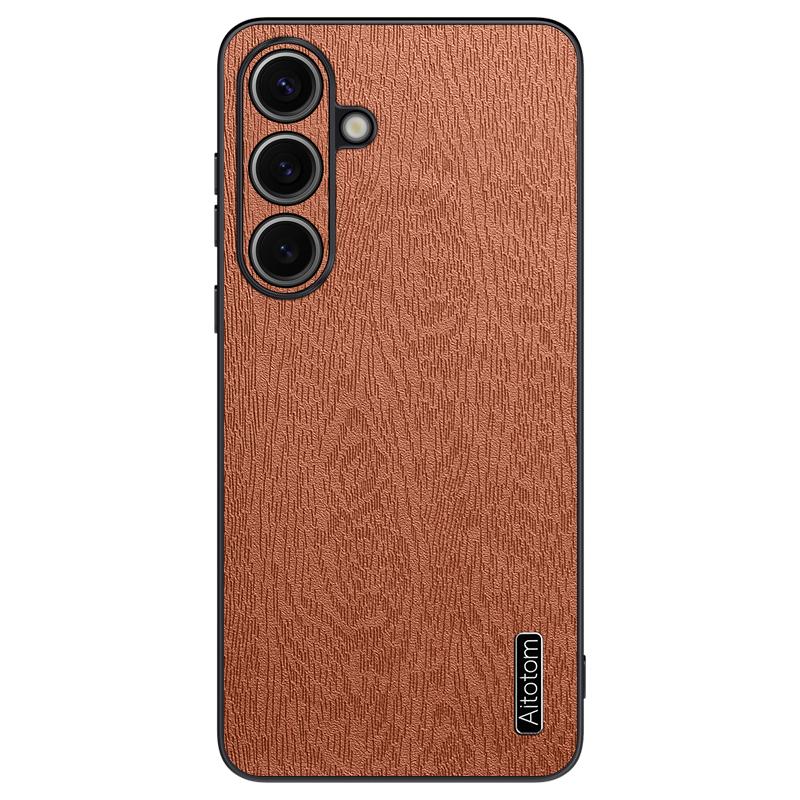 For Samsung Galaxy S25+ Case Wood Texture PU Leather Coated PC+TPU Phone Cover