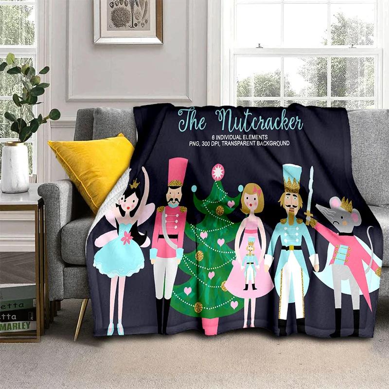 Kreslená deka s vánočním stromkem a Louskáčkem, Měkká přehozová deka pro domov, ložnici, postel, pohovku, na piknik, cestování, do kanceláře, krycí deka pro děti