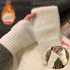 Winter Plush Half Finger Gloves Touch Screen Warm Knitted Fingerless Mittens for Women Students Writing Office Outdoor