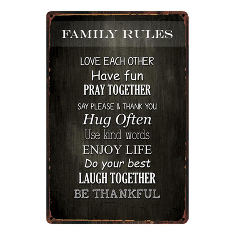 

[ Kelly66 ] Family Rules Merry Christmas Metal Sign Tin Poster Home Decor Bar Wall Art Painting 20*30 CM Size y-1992