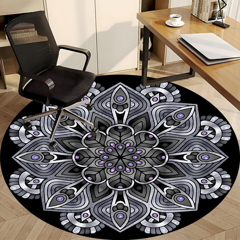 1PC Mandala Pattern Office Round Rug, Non slip, Soft and Durable Office Rug for Interior Decoration, Perfect for Office