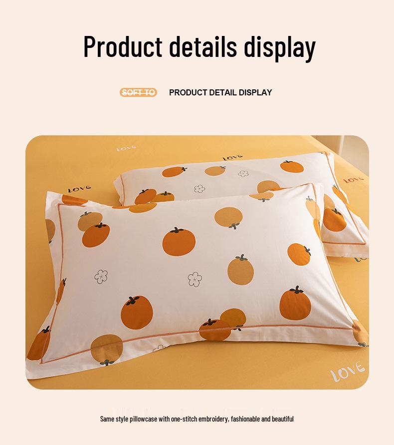 Fresh Orange 100% Cotton Four-Piece Bedding Set - Duvet Cover & Bed Sheet for Student Dorms and Homes