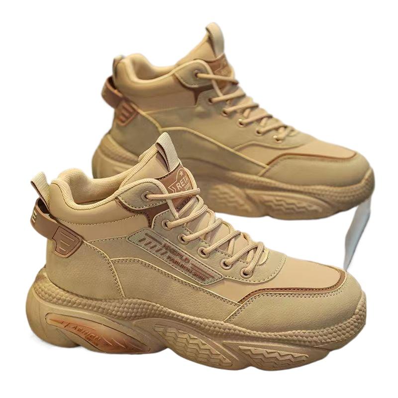 Fashion 2025 Autumn New Retro High-top Men Boots Non-slip Wear-resistant Work Labor Insurance Shoes Thick-soled Heightening Sneakers Men