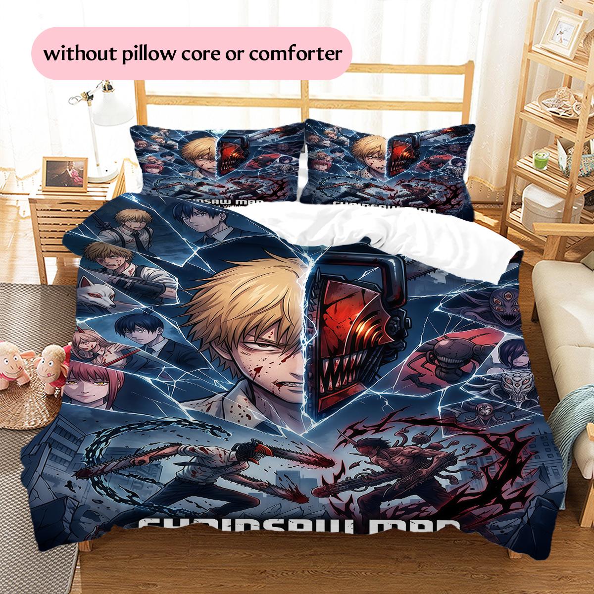 

Chainsaw Man elements Pattern Bedding Quilt Set Home Decoration Gift (1 * duvet cover + 2 * pillowcase without core) 135x200cm