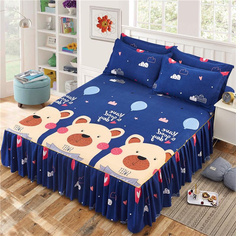 

Подзор для кровати в мультяшном стиле с наволочкой Покрывало для кровати с оборками 120/150/180/200 Милая простыня с юбкой falda de cama 120x200cm 3pcs set