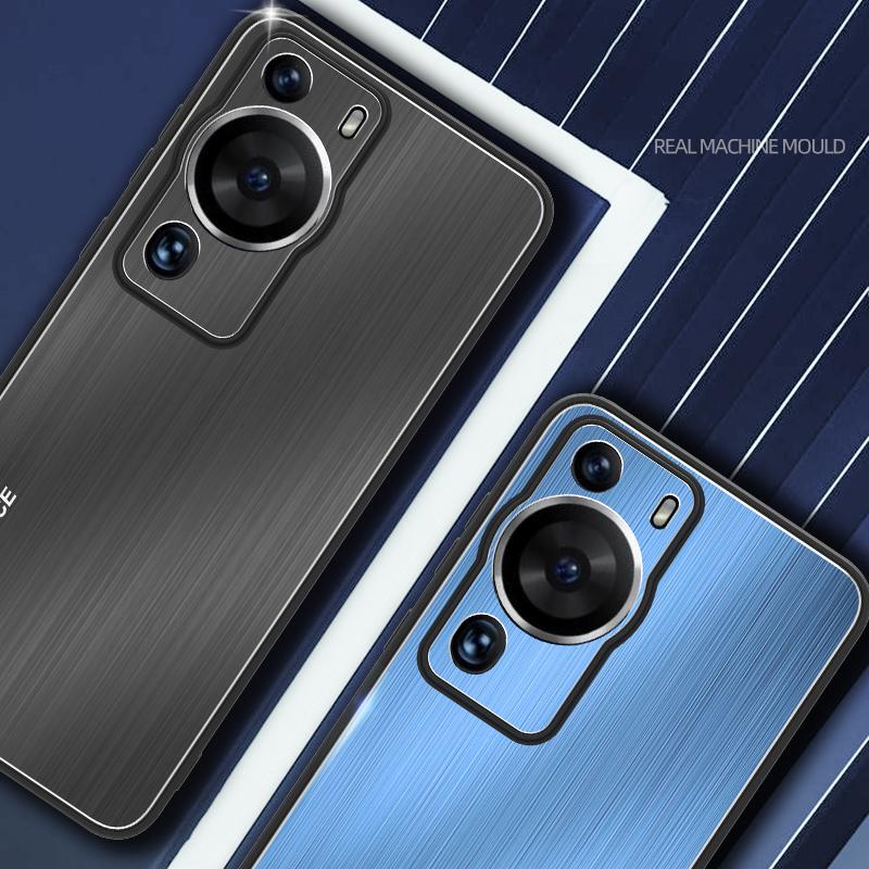 For Huawei P60 Pro Aluminium Alloy+TPU Protective Cover Brushed Scratch Resistant Phone Case