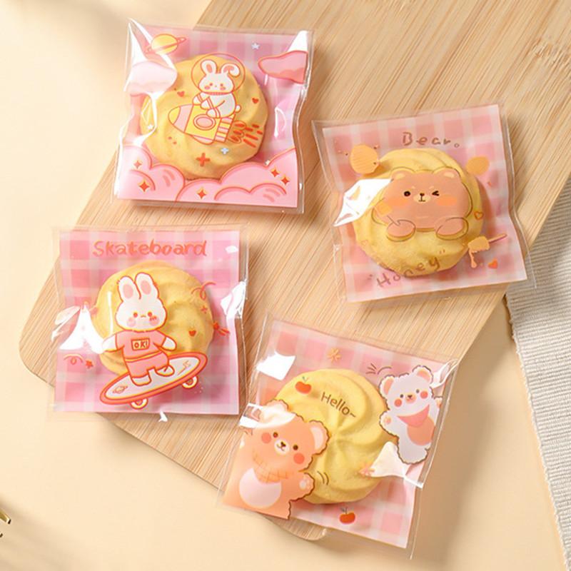 100Pcs 7x7cm Small Plastic Cartoon Animal Printed Self-Adhesive Packaging Cookie Candy Bags Child Birthday Party Favors