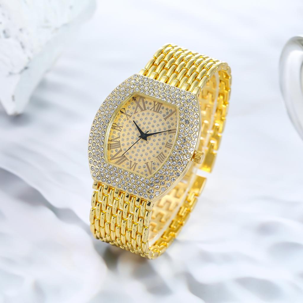 UTHAI H64 Montre Femme Entièrement Pavée Tempérament Bande Or Acier Forme Tonneau Ciel Étoilé Complet Vintage Mode Montres à Quartz