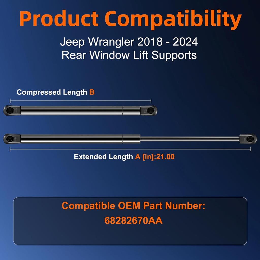 Qty (2) Rear Window Lift Support Compatible with Jeep Wrangler 2018-2024, Gas Shock Spring Replace OE# 68282670AA