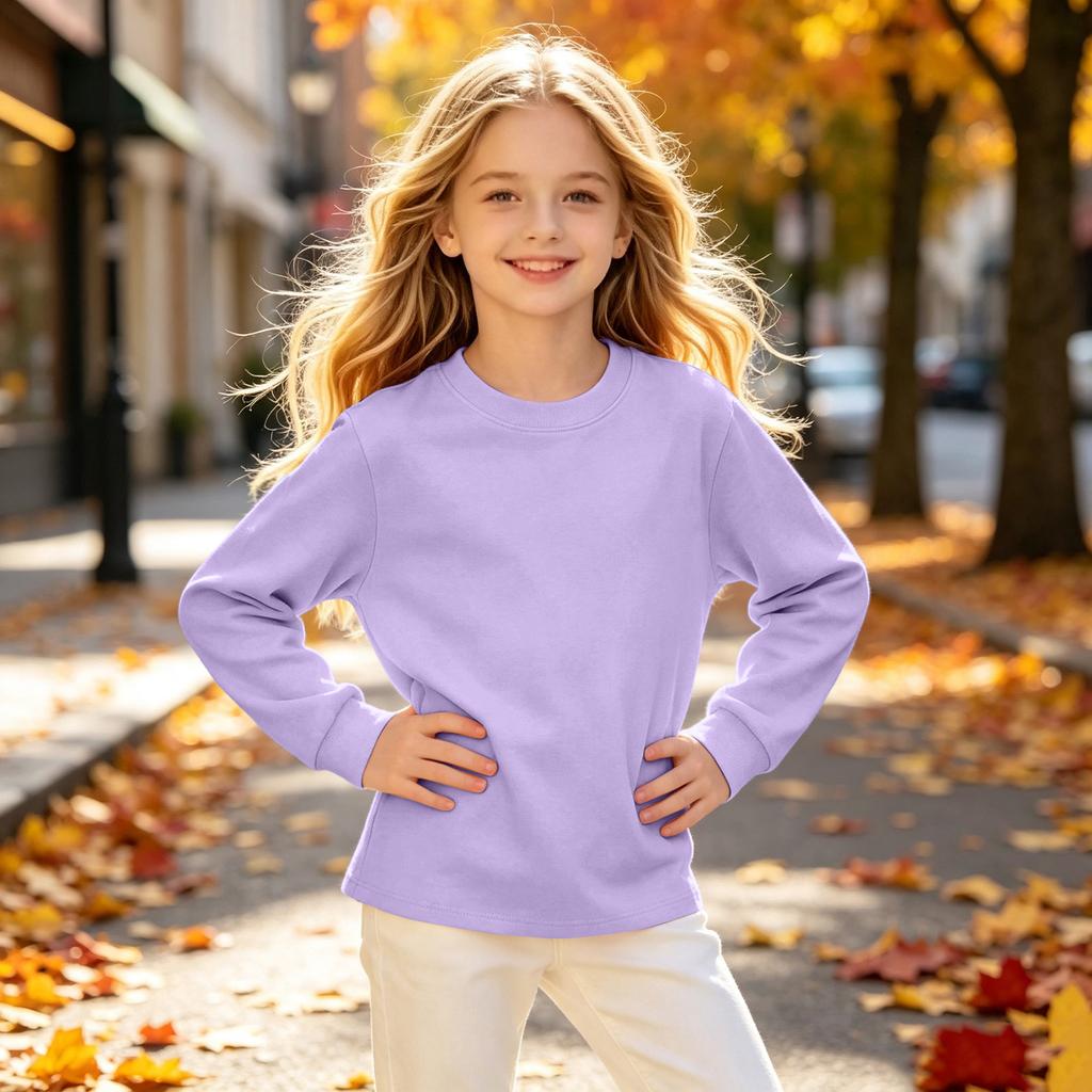 Boys and Girls Long Sleeve Neck T-Shirt, Color, Casual and Comfortable