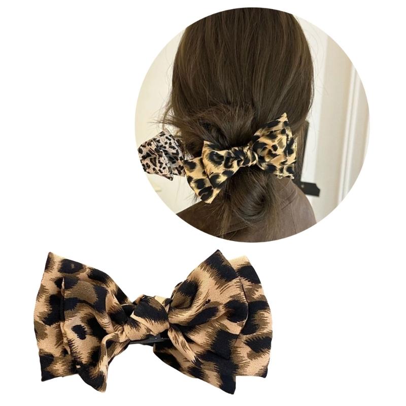 Leopard Pattern Bowknot Hair Claw Clip For Women NonSlip Ponytail Holder Hair Clamp For Thick Fine Hair Styling Tool