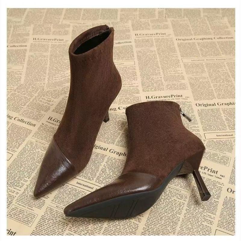 Fashion Ankle Boots Women Chunky Mid Heels Suede Shoes Woman Pointed Toe 2025 Trend Winter New Goth Walking Snow Chelsea Botas De Mujer
