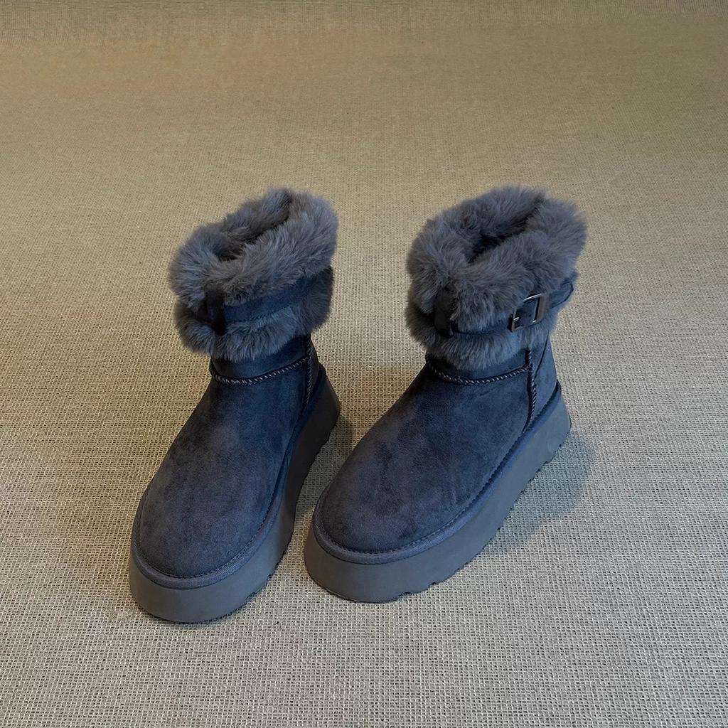 Comfortable Thick Sole Short Snow Boots Women Plush Warm Fashion Height Increasing Ankle Boots Casual Fuzzy Cotton Shoes