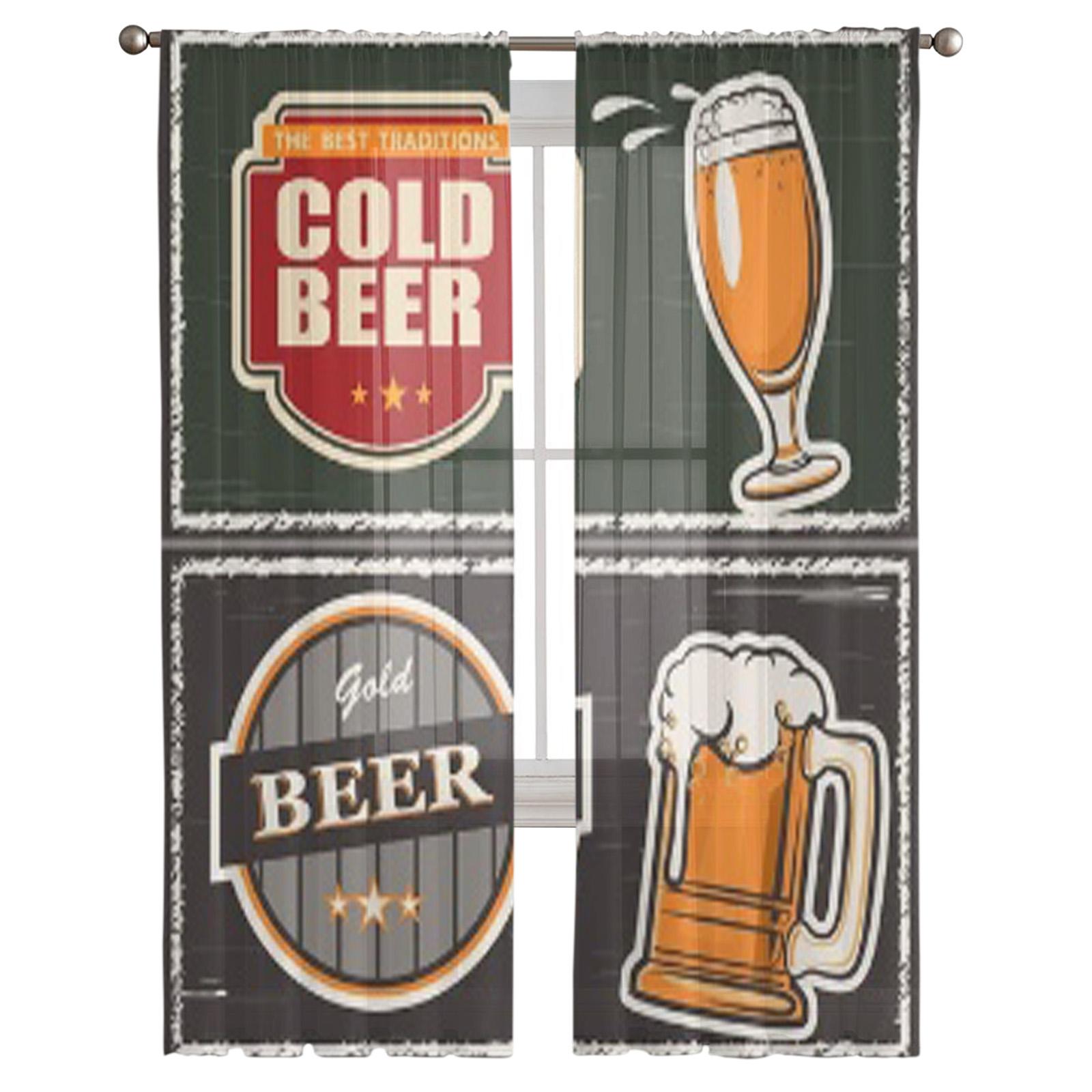 Стакан пива Эмблема Прозрачные шторы для гостиной Прозрачный тюль Оконные украшения — фото 2