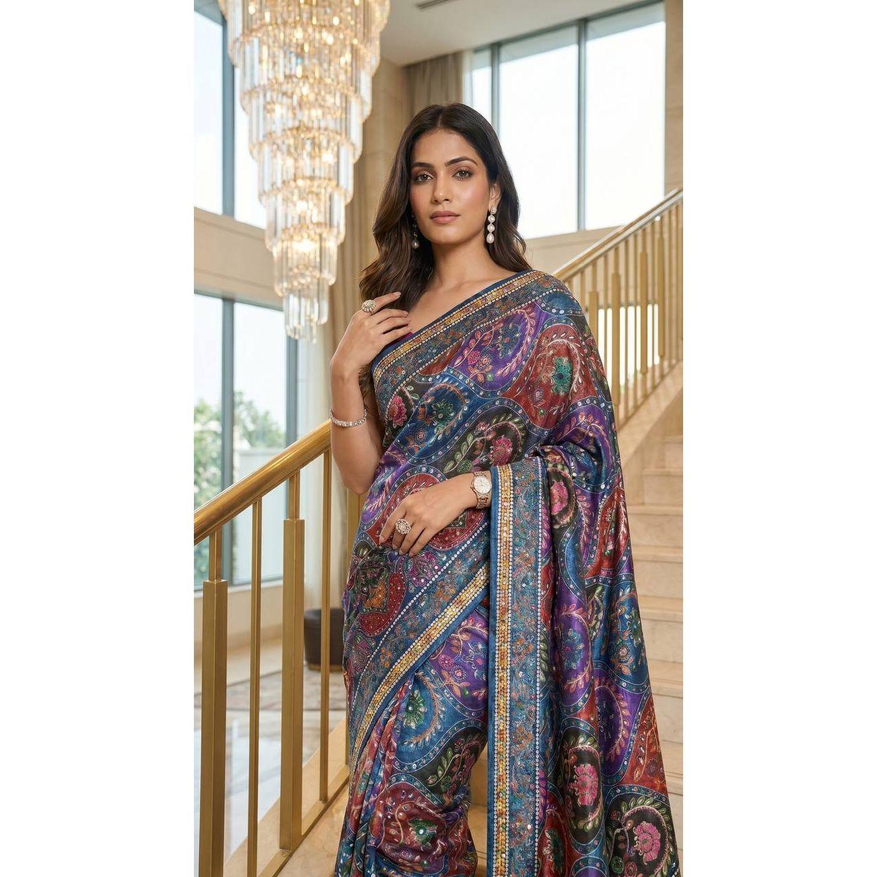 New Viral Instagram Trending Position Print Saree Launch