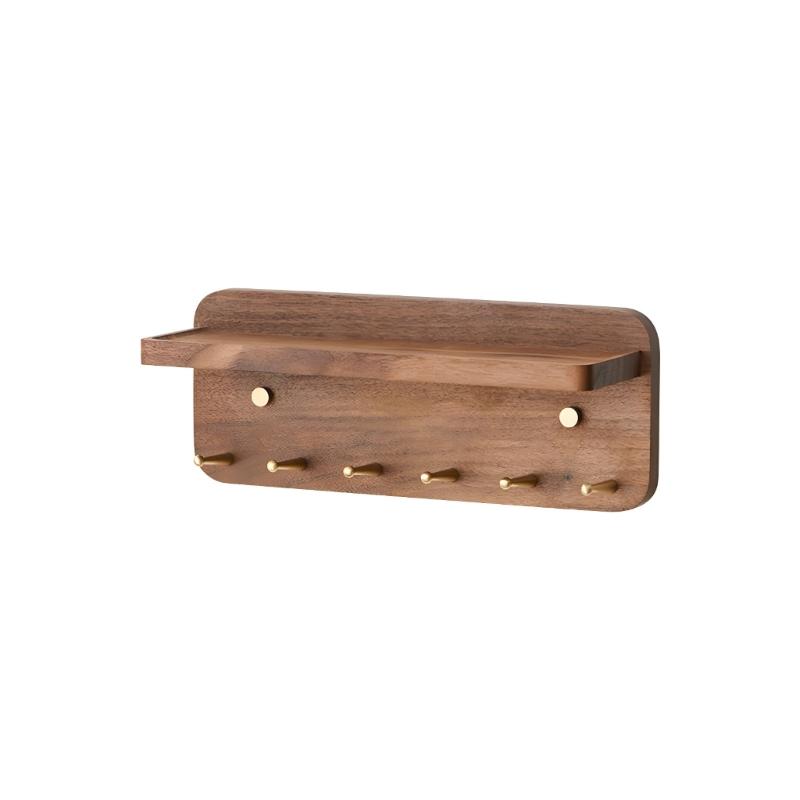 

Elegant Brass Key Rack With 6 Metal Rings And Wooden Storage Shelf For Home Use