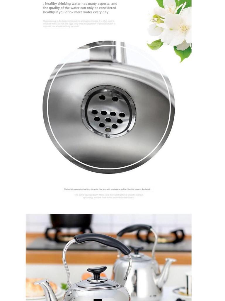 Fortykket rustfritt stål lydkjel for husholdningsgass- og induksjonskomfyrer, stor kapasitet