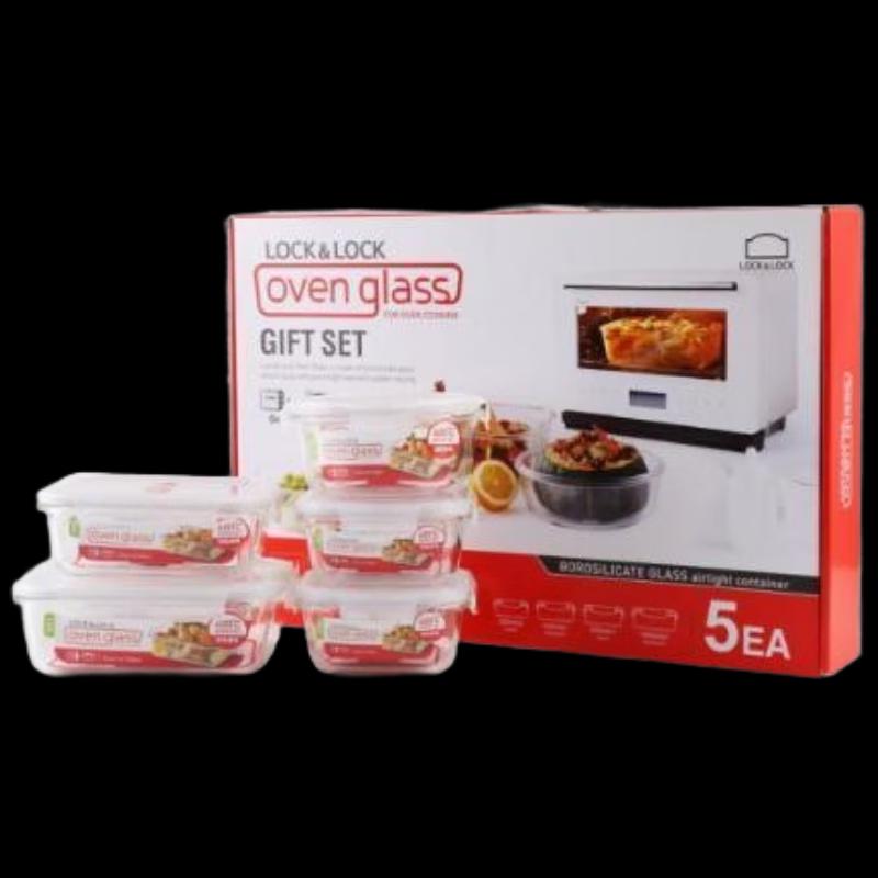 LocknLock Heat Resistant Glass Food Storage Set, 5-Piece