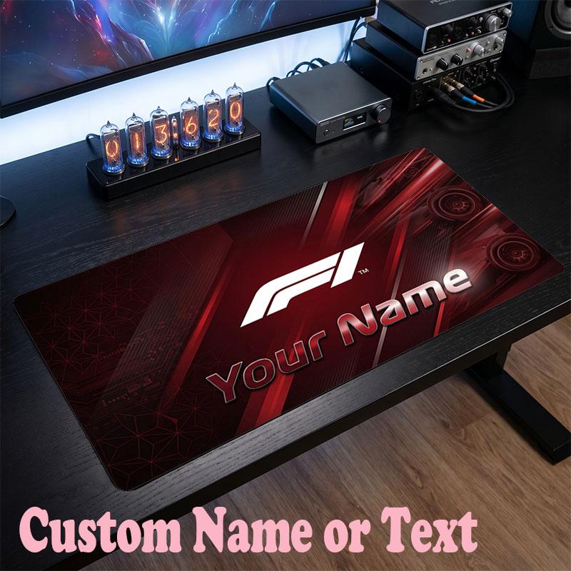 F1 Customized Name Text Mouse Pad, Large Desk Mouse Mat Personalized Home Office Present
