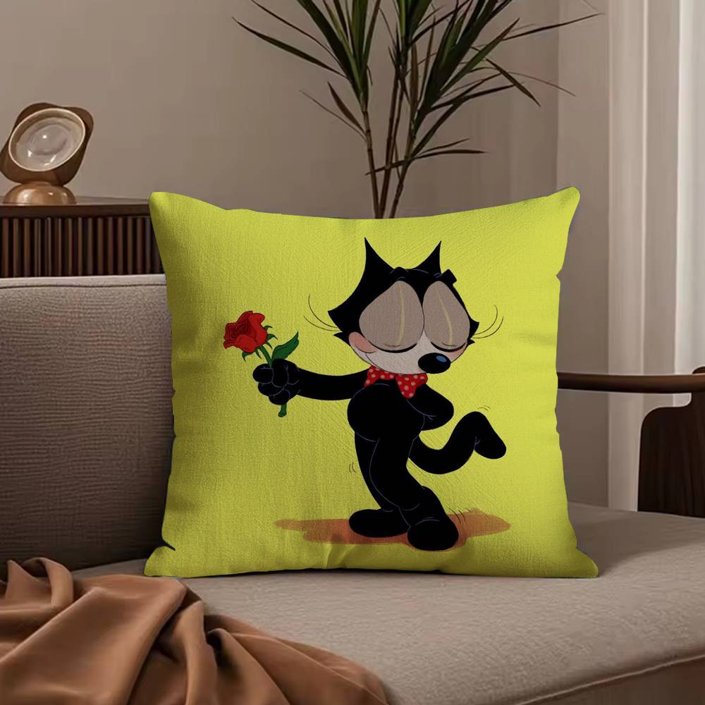 F-Felix The Cat Exquisite Pillow Case Anti-dustmite Pillowcase Invisible Zipper Silky Short Plush Sofa Cushion Cover
