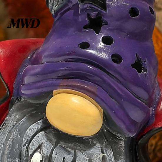 Halloween Tabletop Decorations Vampire Gnome Figurine, Resin Faceless Dwarf Statue with Purple Star Cute Theme Ornament Hat And Cape, Spooky