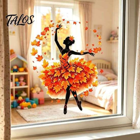 Decorative PVC Window Film Ballet Girl Static Glass Sticker, Autumn Thanksgiving Theme Film, Removable Reusable Stickers Decal for Home Living