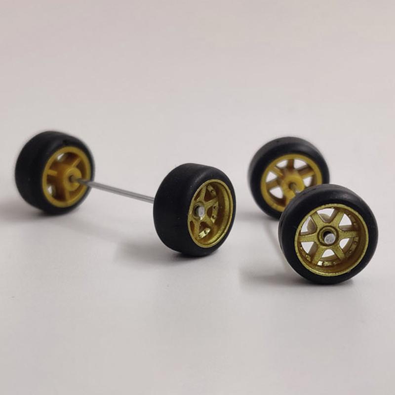 1/64 Wheels For Hotwheels With Rubber Tire Hollow Shaft Model Car Modified Parts