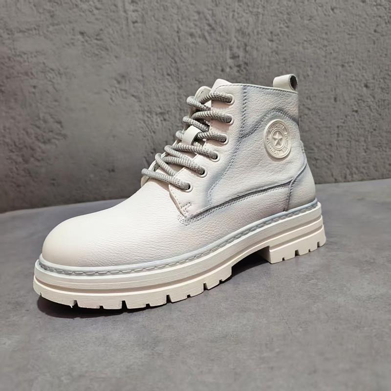 

Men s High-Top Genuine Leather Martin Boots, Height-Increasing, Autumn/Winter Casual Cowhide European Style. 39