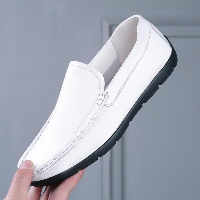 

Spring new men s Doudou shoes genuine leather cowhide casual shoes soft sole soft surface leather shoes white breathable shoes men s shoes 38 белый