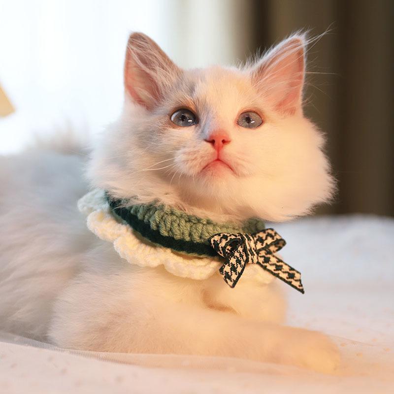 New Japanese-style sweet pet collar, cat neck scarf, knitted soft scarf with bow decoration, dog collar