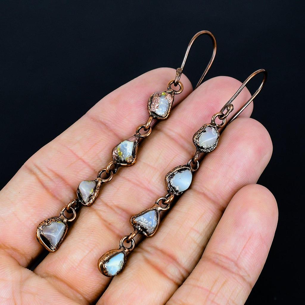 Rainbow Moonstone Earrings Gemstone Jewelry, Copper Electroformed Earrings, Handmade Beautiful Jewelry Earrings