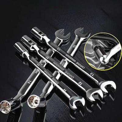 10mm-19mm Einzelkopf Bewegliche Stecknuss Doppelzweck Drehbar Maulschlüssel Auto Reparaturwerkzeug Maul-Ringschlüssel