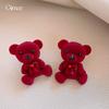 Resin flocked bear earrings stud earrings versatile temperament earrings design sense