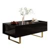 Height-Adjustable Coffee Table, Storage Made of MDF with High-Gloss Surface, with Drawer and Iron Legs, Modern Living Room Table