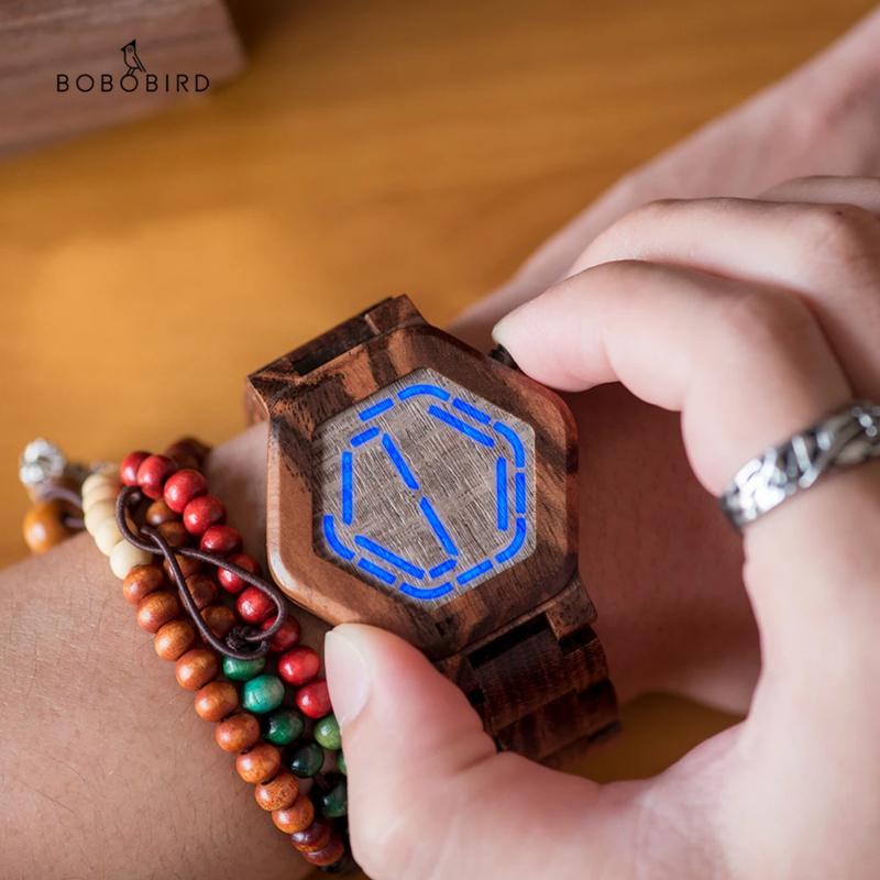 Man Watch LED Wood Men's Watches Digital Watch For Men Calendar Quartz Wristwatch Wooden Timepieces Personalized
