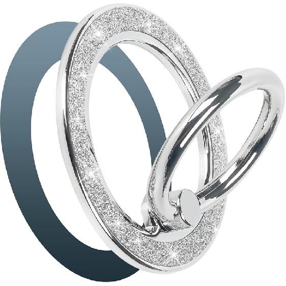 Guppy Magnetic Phone Ring Holder, Glitter Magnet Finger Ring Grip Stand Holder, 360° Rotation with Cell Phone Ring Stand, Compatible with MagSafe серебряный