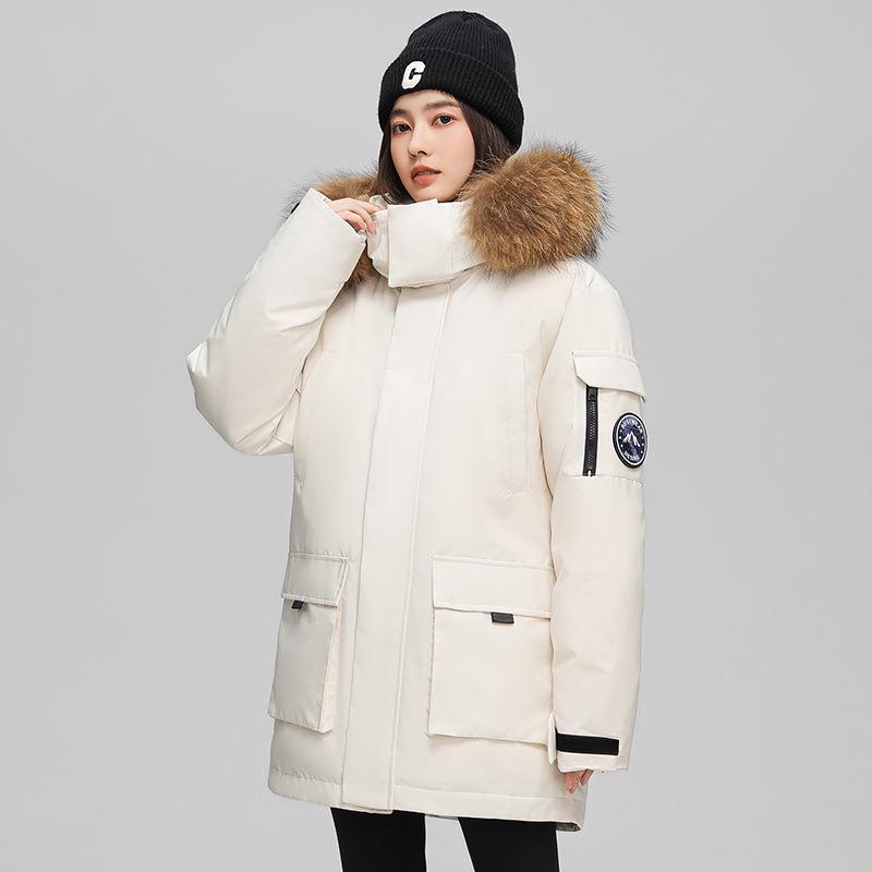 2025 Unisex Winter Down Jacket with Fur Collar – Plush, Hooded, White Duck Down Coat for Men & Women