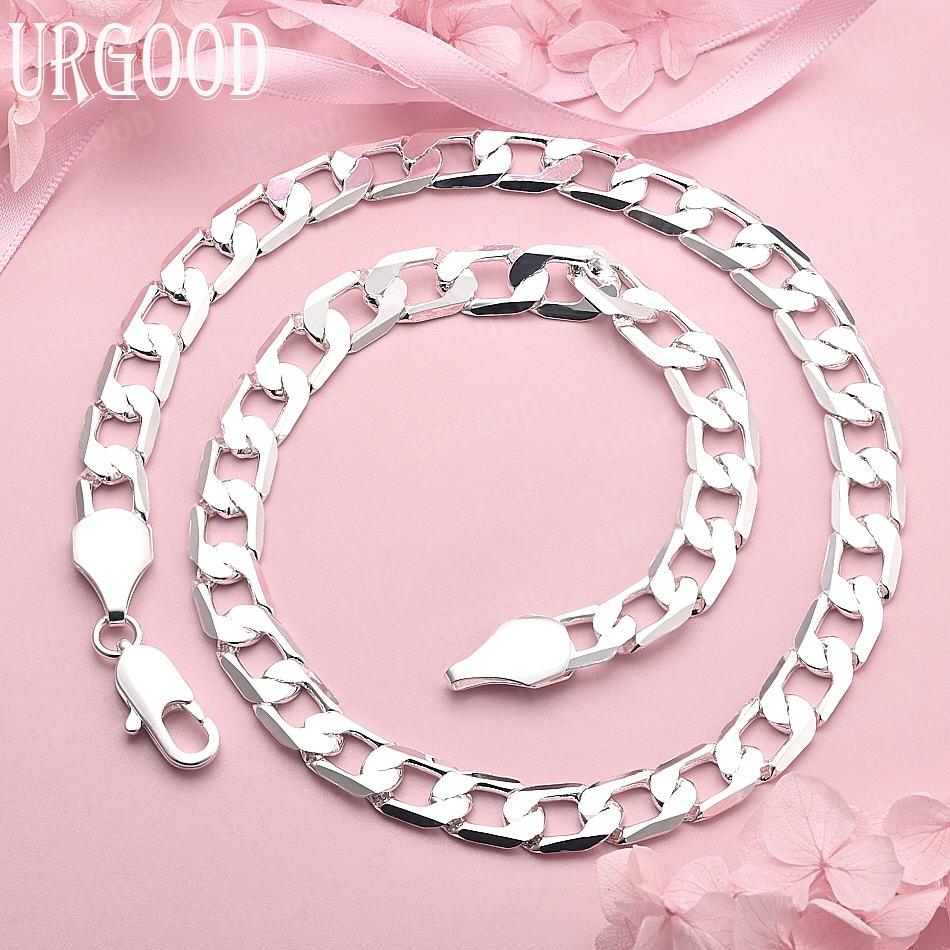 

925 Sterling Silver 10mm 16-30 Inch Side Chain Necklace Wedding Gift Jewelry 40cm