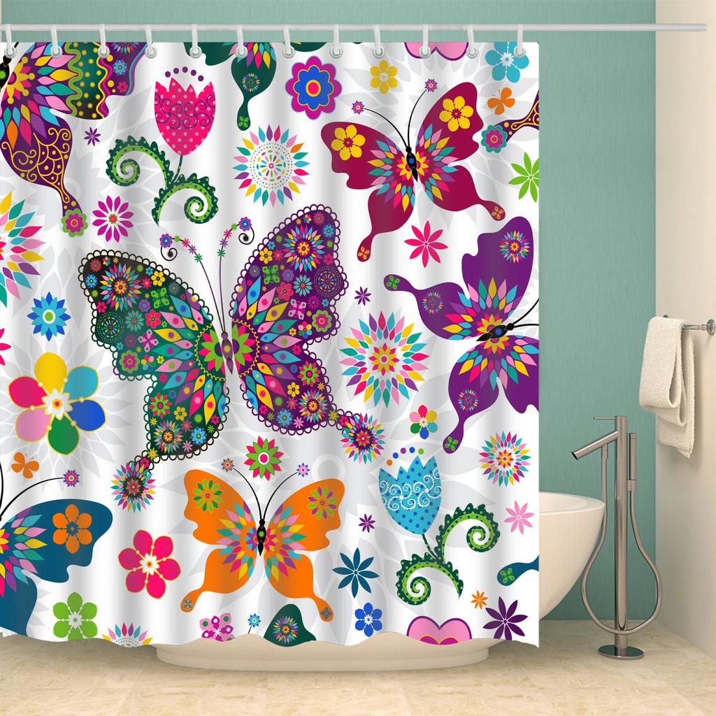 Cartoon Animals Cat Bird Giraffe Shower Curtains Bathroom Curtains Waterproof Polyester Bath Screen Curtain with 12 Hooks