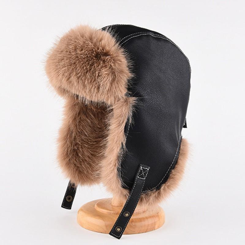 Winter Warm Faux Leather Aviator Hat With Ear Protection Unisex Thick Fur Lined Cap Cold Weather Riding