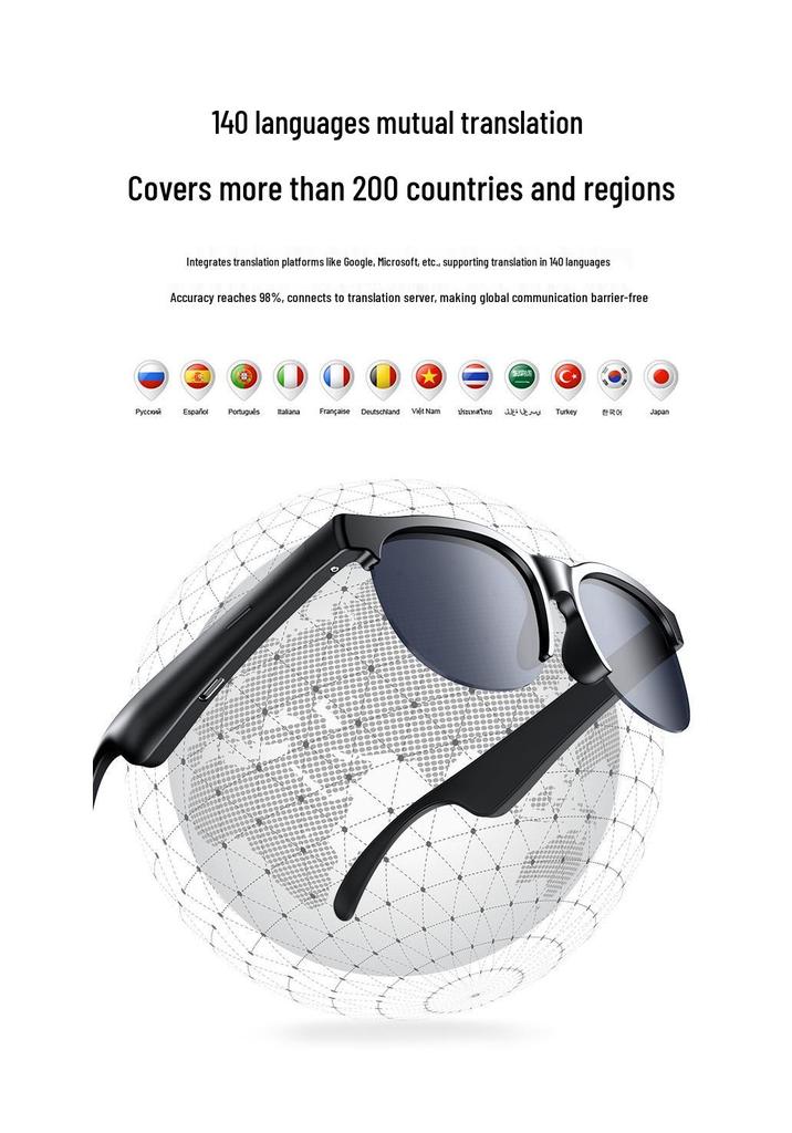 Premium AI Translation Smart Glasses with Music, Call Features, Noise Reduction, Meeting Notes, and Long Battery Life