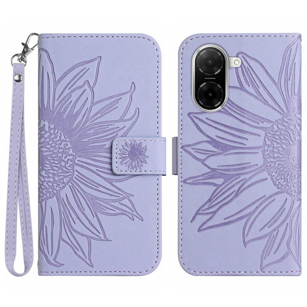 For Xiaomi Redmi A5 4G (171.7mm)/Poco C71 4G Case Sunflower Imprint Leather Wallet Phone Cover with Wrist Strap