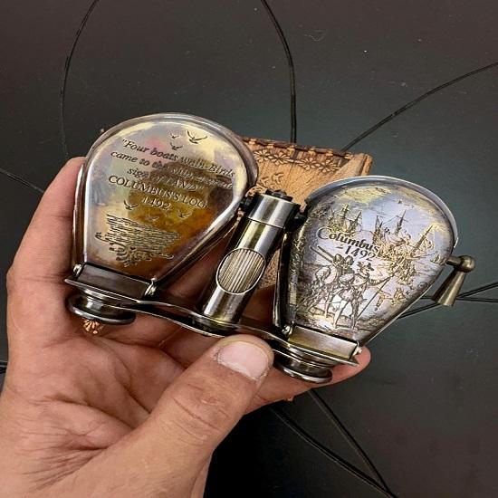 Pirinç Dürbün Katlanır Tek Gözlü Denizcilik Macera Teleskobu El Yapımı Deri Kutuda Koleksiyonluk Hediye Onun ve Onun İçin