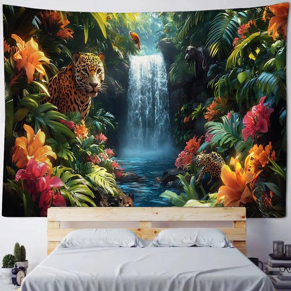 VIKAMA Tropischer Regenwald Wandteppich Ara Wasserfall Flamingo Dynamische Gruppe Schlafzimmer BB Dekoration