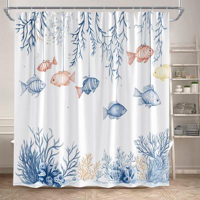 Ocean Fish Shower Curtains Watercolour Coral Sea Animals Kids Bath Curtain Polyester Cloth Modern Home Bathroom Decor with Hooks