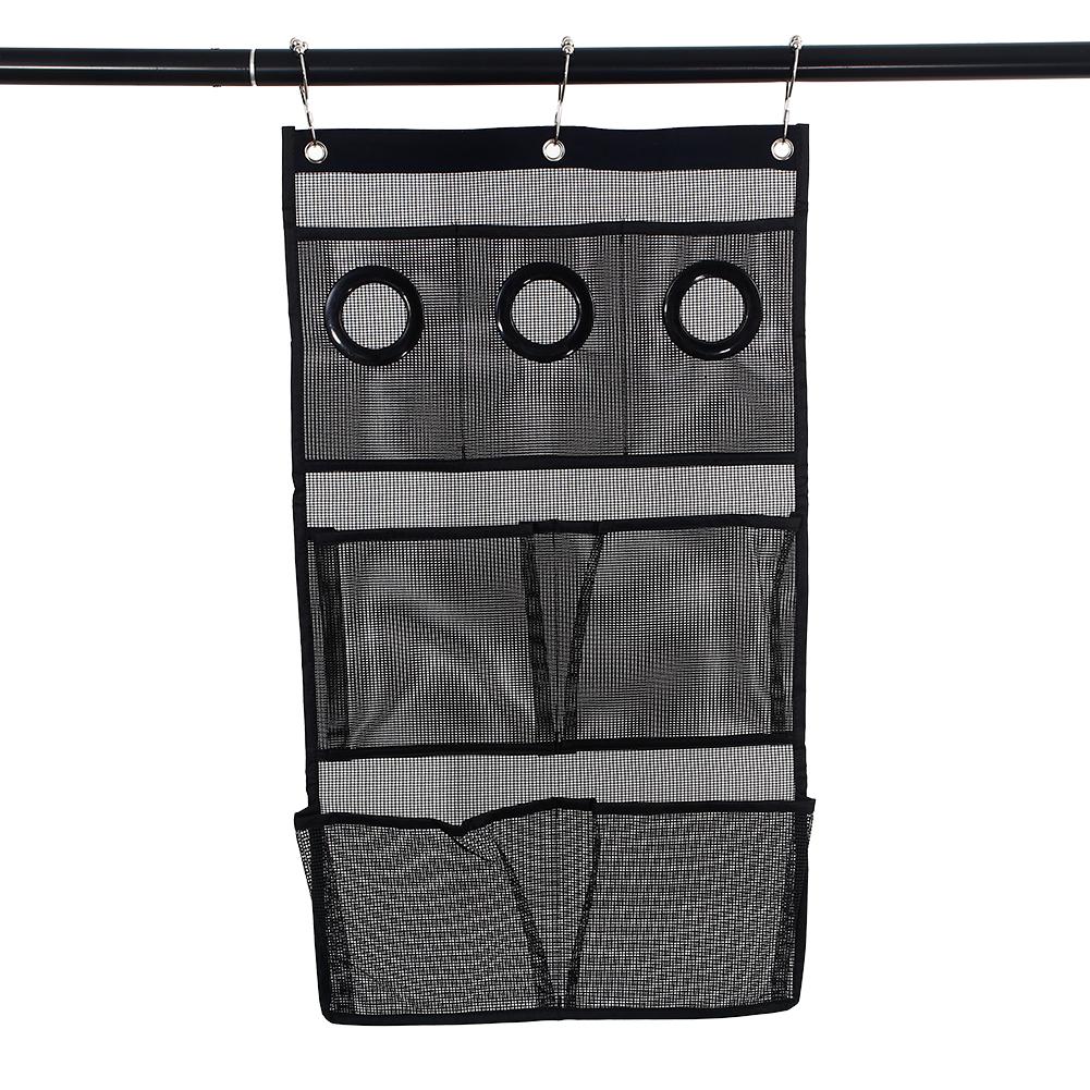 

3 hole Hanging Storage Bag with 7 Pockets Home Bathroom Organizer for Make up Toilet Articles with 3 Hanging Hook black