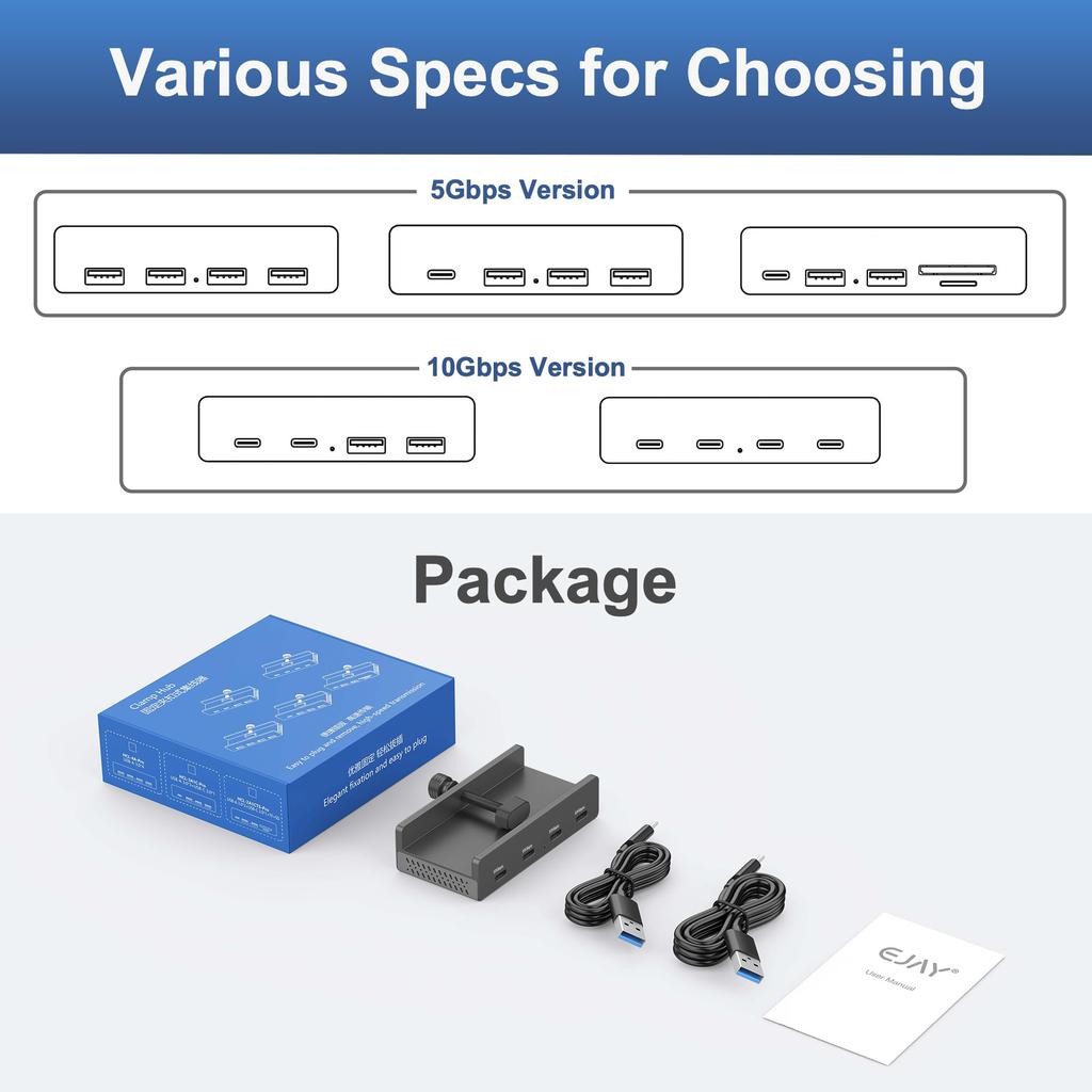 YW-HCL-4C-Pro 4 Ports USB C 3.1 Hub 10Gbps High Speed Data Transfer Clip On External Dock Station