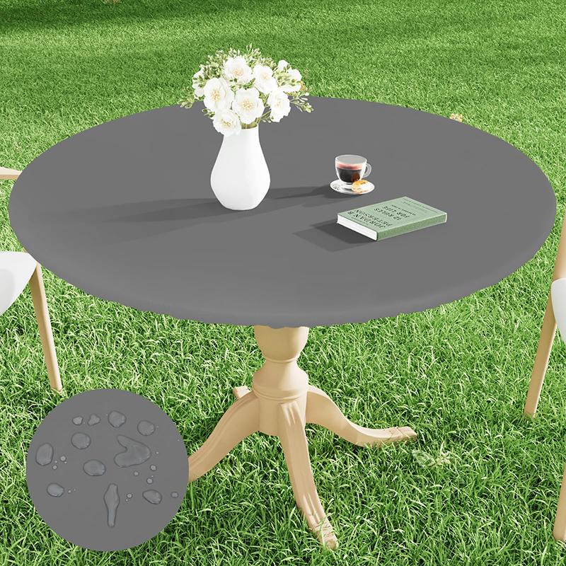 Homaxy New Round Tablecloth 1 PCS PEVA Material Wipeable Flannel Backed Vinyl Tablecloths Waterproof Elastic Fitted Table Covers
