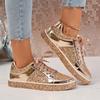 2025 Casual Flat Couple Models Sequined Shallow Mouth Lace-up Board Shoes 43 Large Size 2025 Independent Station Women's Shoes